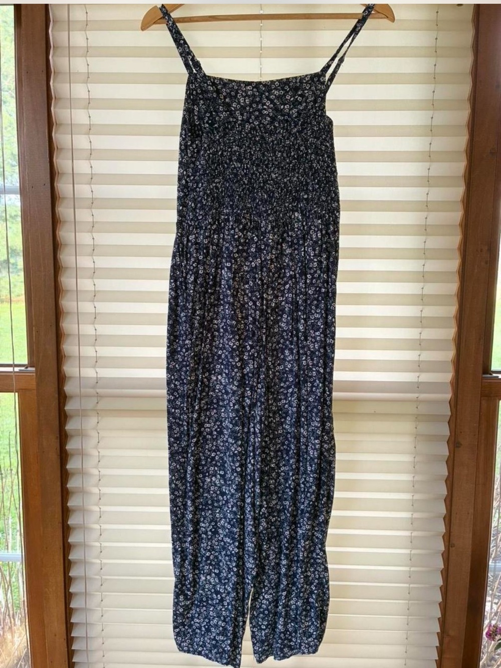 Women’s Navy Floral Smocked Maxi Dress